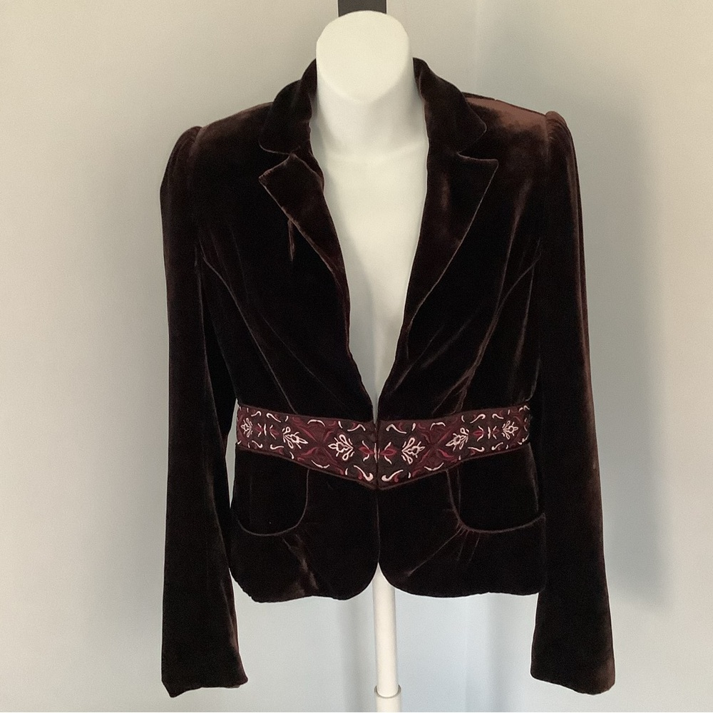 Laundry By Shelli Segal Chocolate Brown Embroidered Velvet Blazer Sz. 6